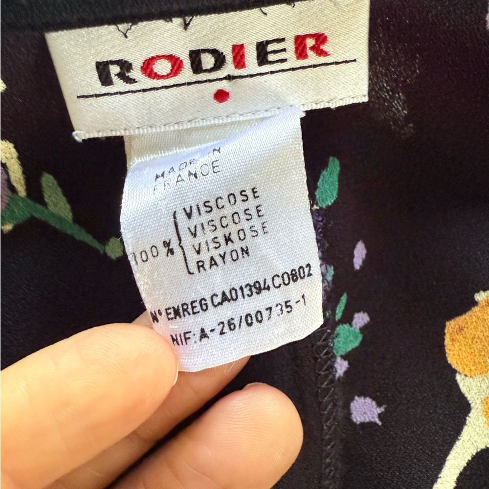 Vintage Rodier Floral Wrap Long Sleeve Black Multicolor Print Top 46 FR US L - Picture 10 of 13